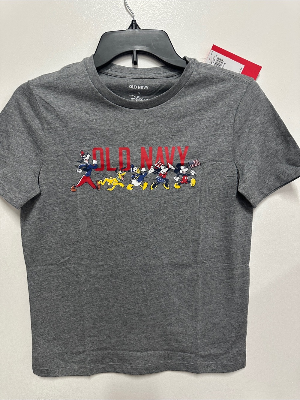 Old Navy Gray Kids' Short-Sleeve Tee with Red Logo and Disney Characters